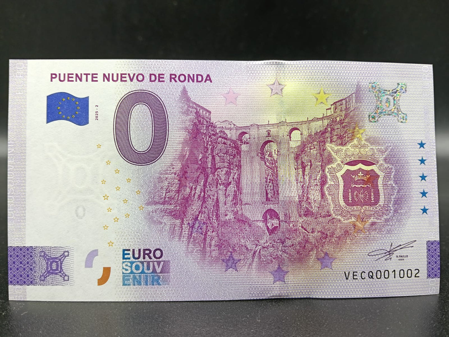 Billete Euro Souvenir PUENTE NUEVO DE RONDA 2025 versión normal