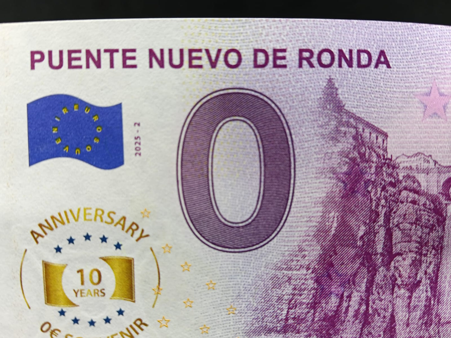 Billete Euro Souvenir PUENTE NUEVO DE RONDA 2025 versión aniversary