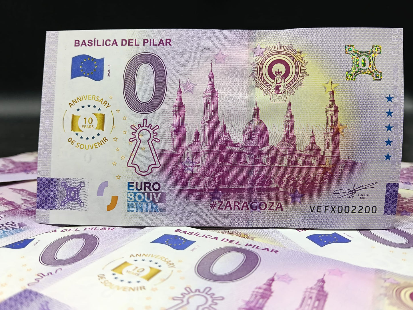 Edición 2025. Billete Euro Souvenir BASILICA DEL PILAR 2025 version aniversary