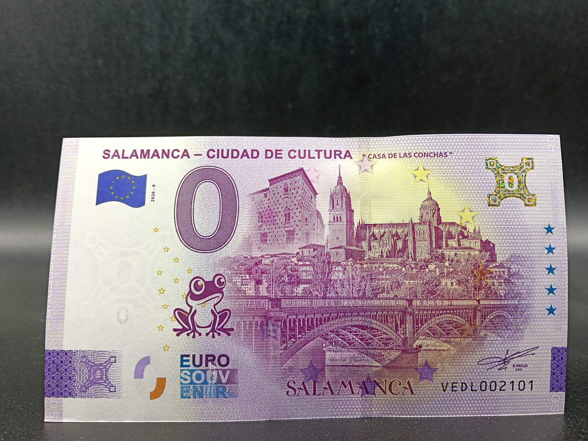 Edición 2026. Billete Euro Souvenir - Salamanca ciudad cultura- casa de las conchas oro 2026-6