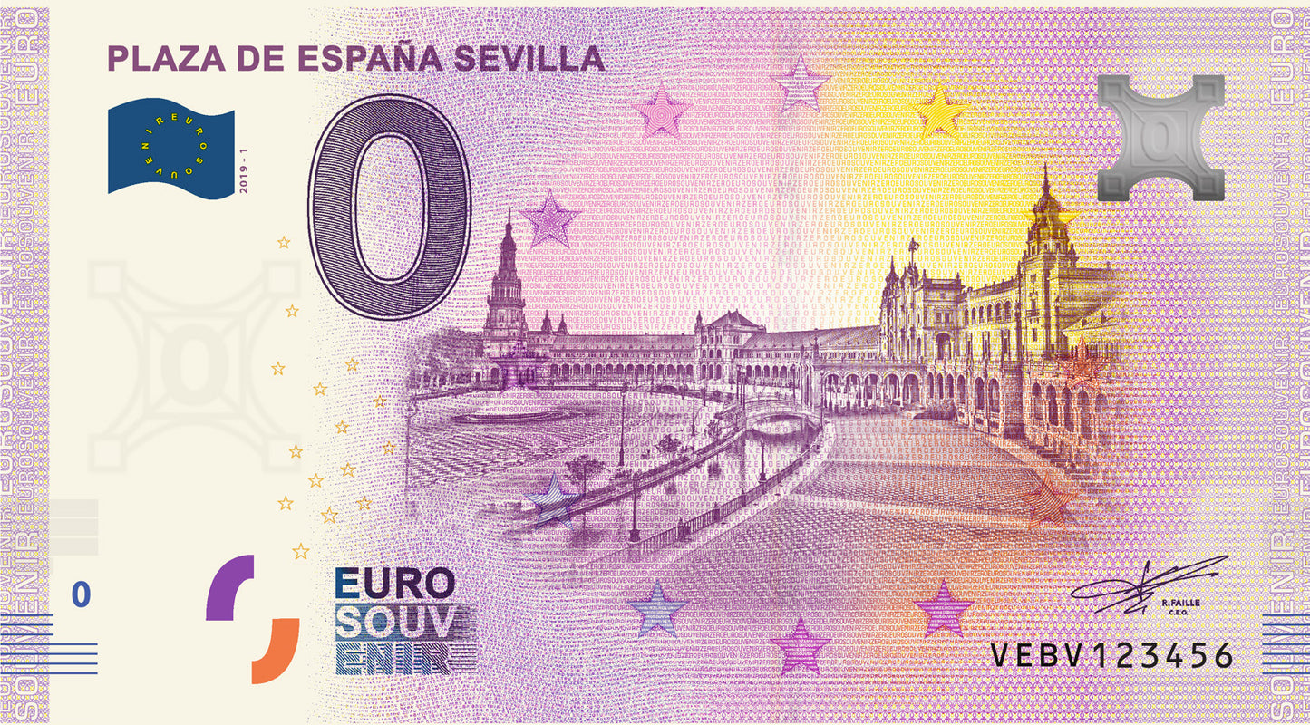 Billete Euro Souvenir - PLAZA DE ESPAÑA SEVILLA 2019.1