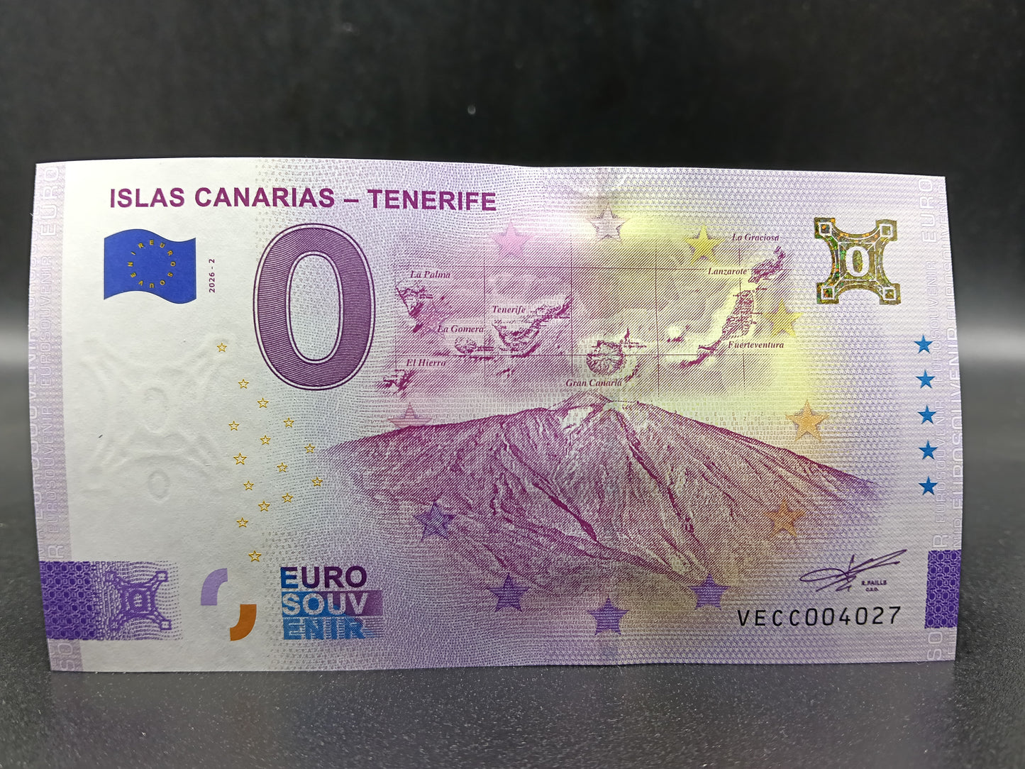 Billete Euro Souvenir Islas Canarias - Tenerife 2026 oro