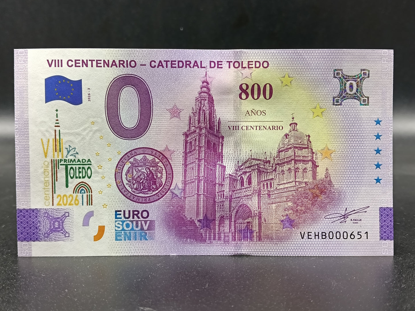 Billete Euro Souvenir VIII CENTENARIO CATEDRAL DE TOLEDO SELLADO