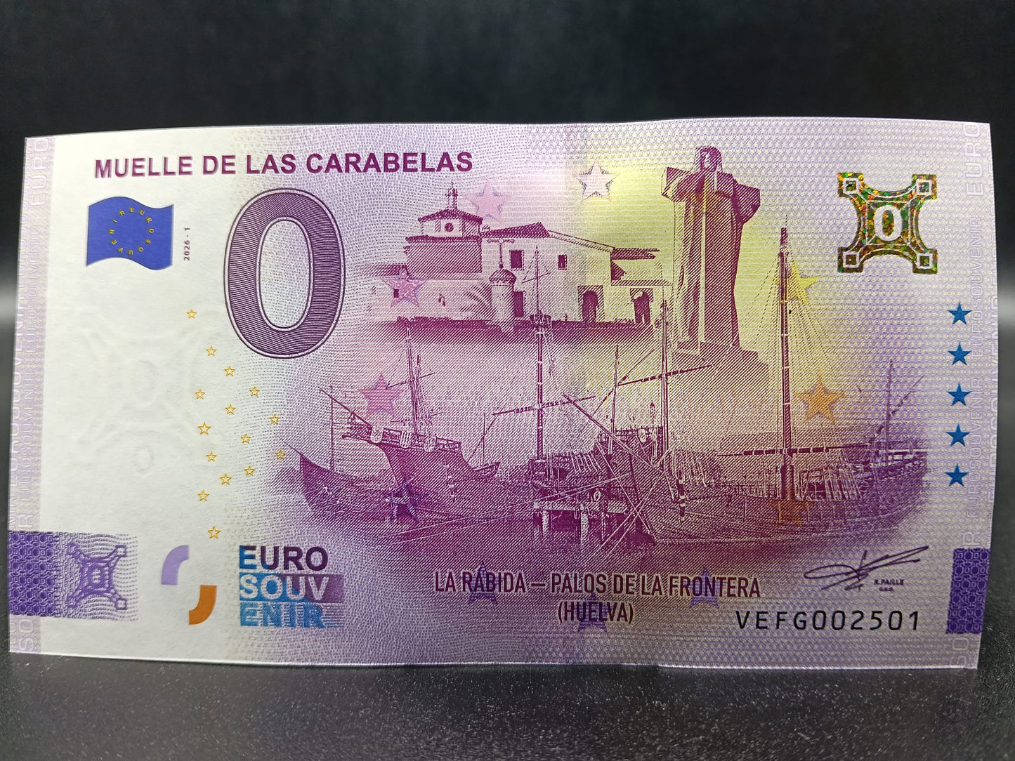 Edición 2026 Billete Euro Souvenir - MUELLE DE LAS CARABELAS versión ORO