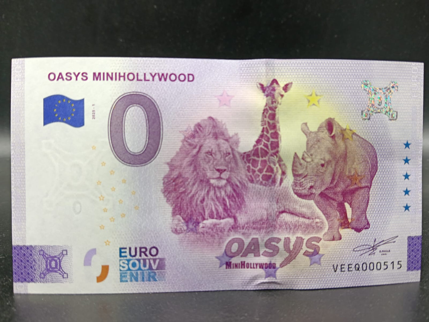 Edición 2025 Billete Euro Souvenir OASYS MINIHOLLYWOOD ANIMALES