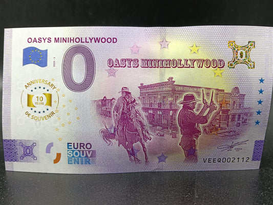 Edición 2025 Billete Euro Souvenir OASYS MINIHOLLYWOOD OESTE anyversary