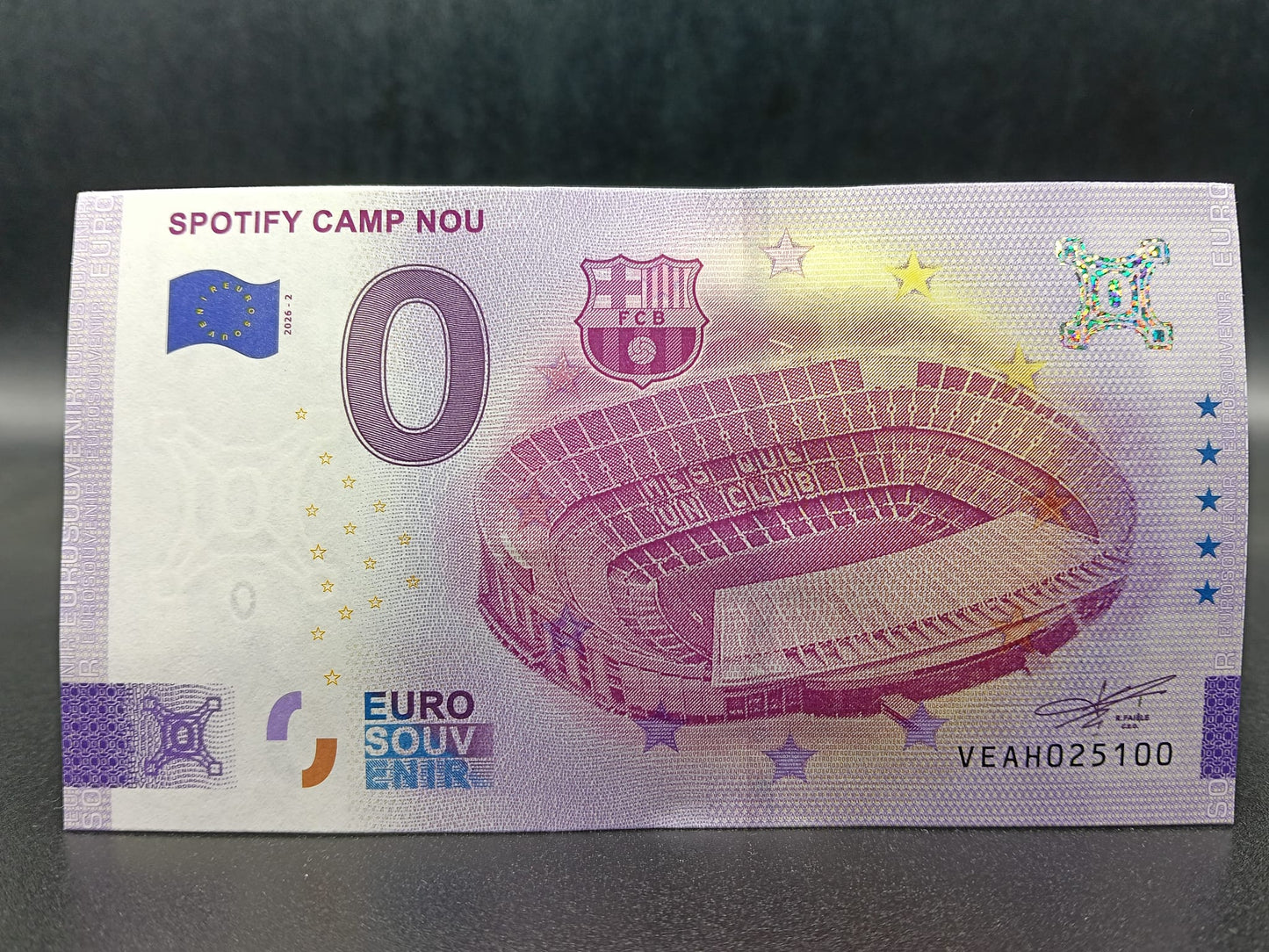 Edición 2026. Billete Euro Souvenir  -  SPOTIFY CAMP NOU 2026.2 plata