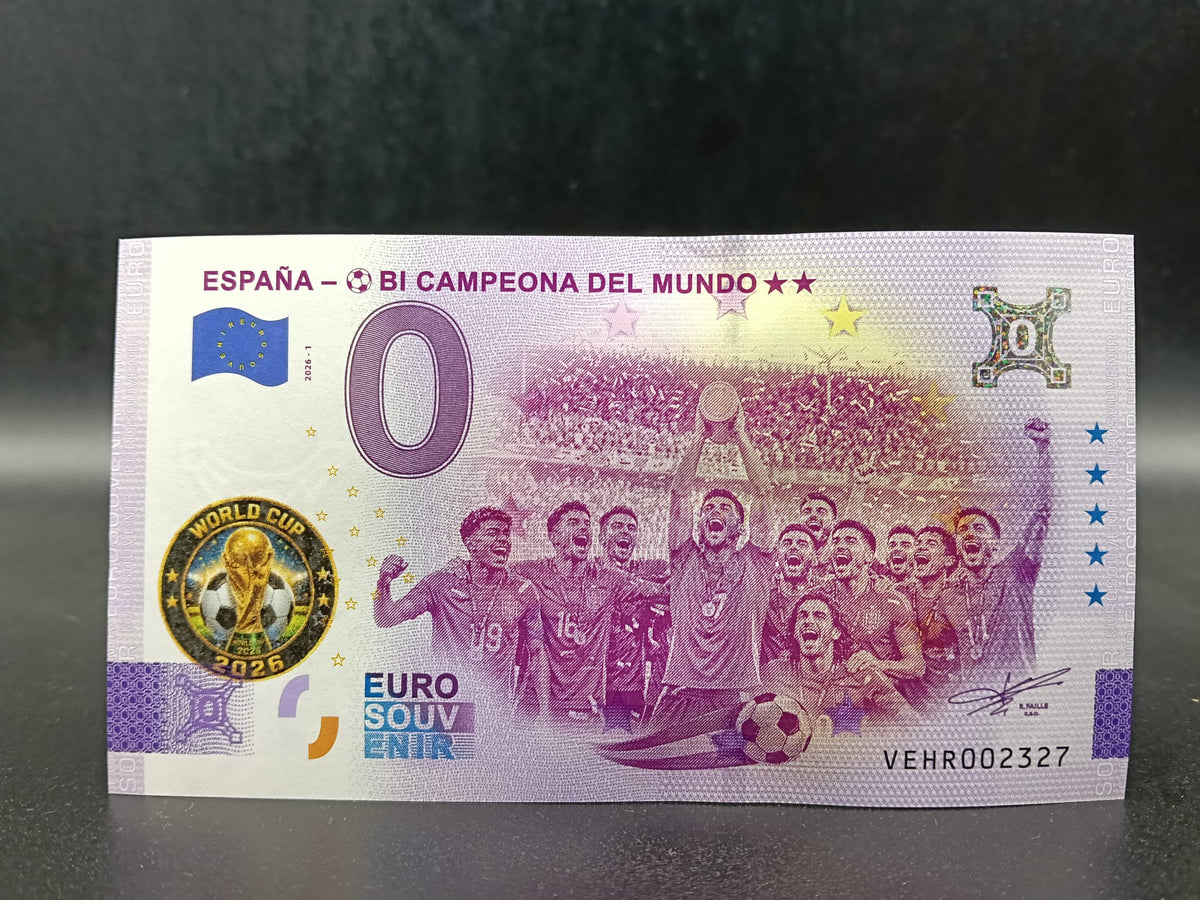 Edición 2026- Billete Euro Souvenir España Bicampeona. Sello campeón 2026
