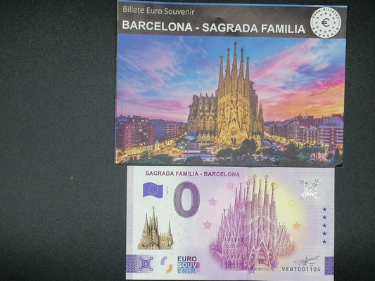 Edición 2025. Billete Euro Souvenir - Sagrada Familia Barcelona 2025-6 sellado