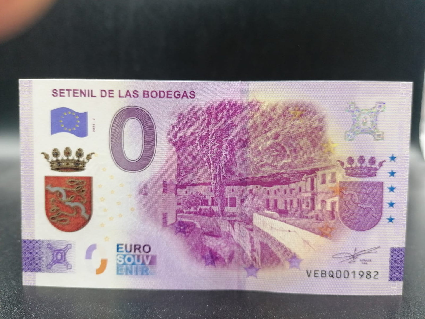 Edición 2025. Billete Euro Souvenir Setenil de las Bodegas 2025 sellado