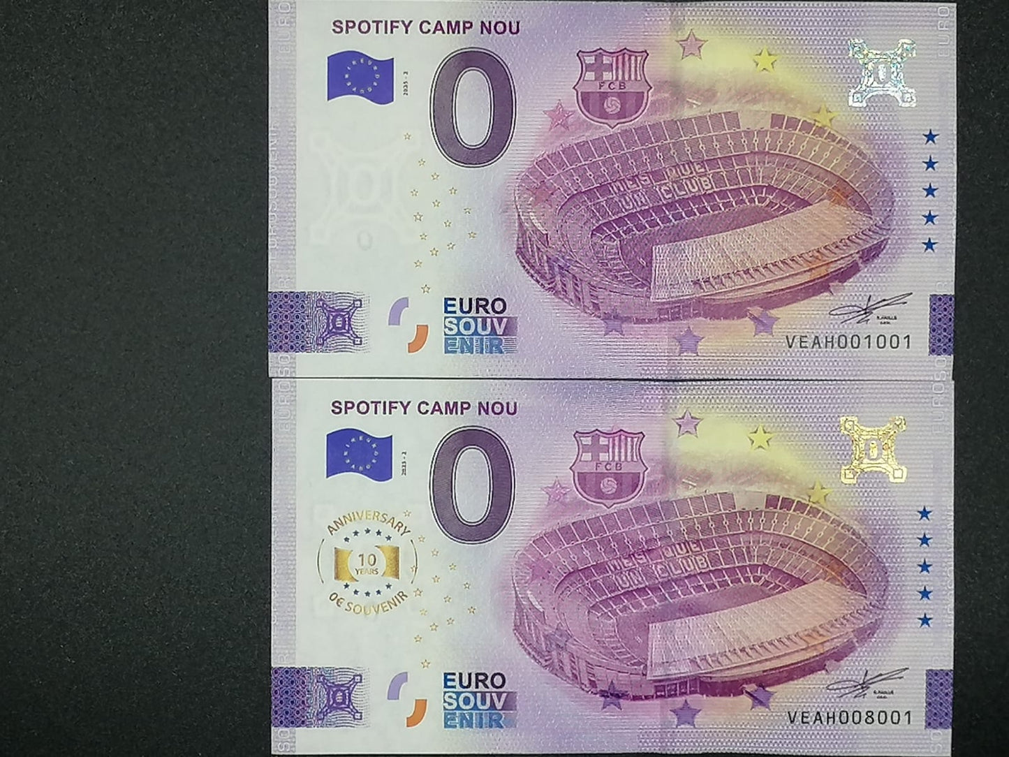 Billete Euro Souvenir  -  SPOTIFY CAMP NOU version normal y anniversary 2025.2